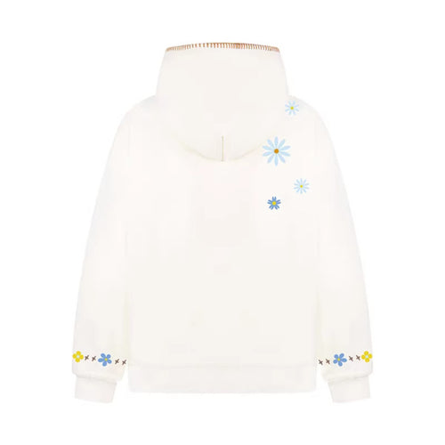 Floral Embroidery Hooded Sweatshirt Unisex Loose Casual Outerwear